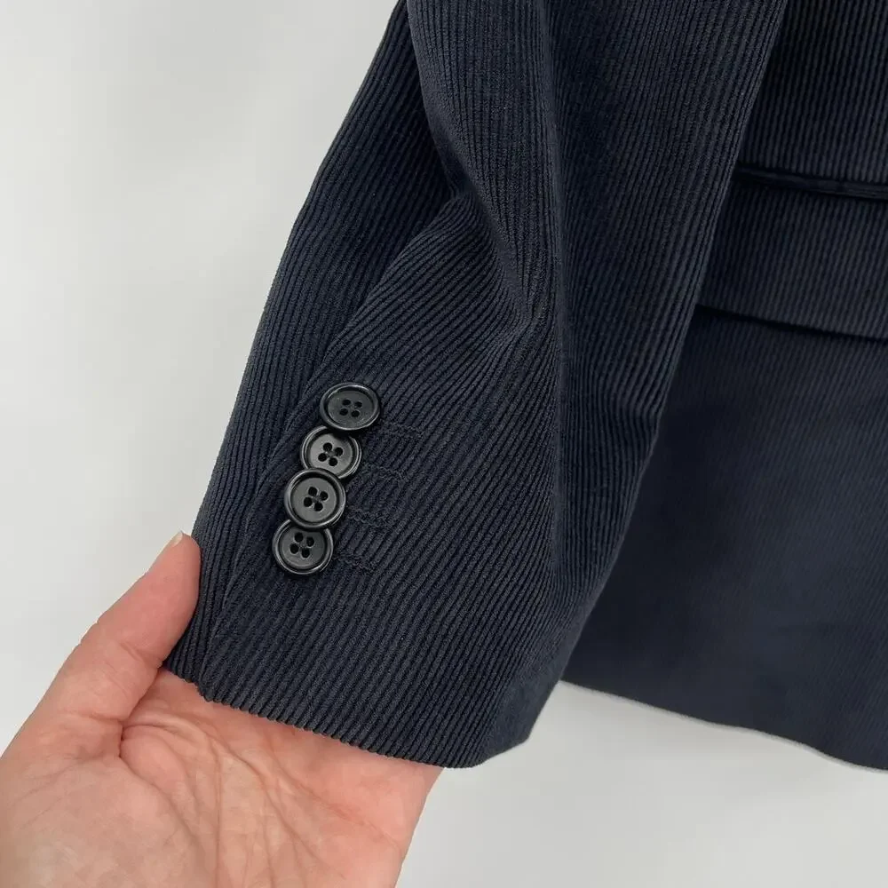 Vtg Y2K Concrete Corduroy Mens Blazer 42 Preppy Ivy Navy 3 Button Old Money